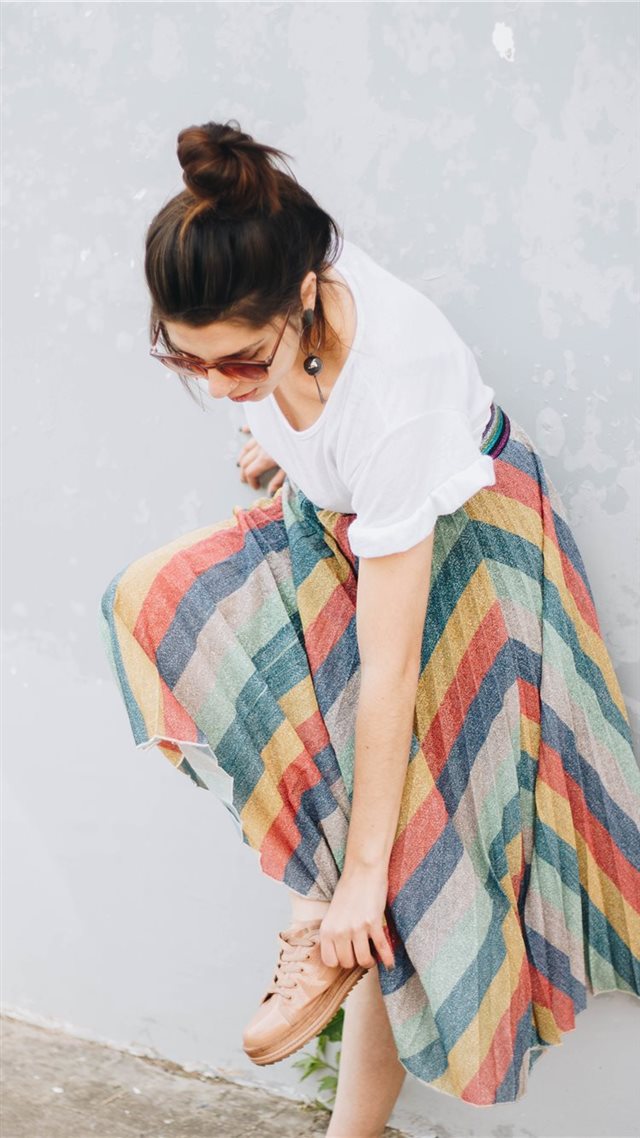1080x1920 Girl in rainbow skirt - urban iPhone 8 Wallpaper