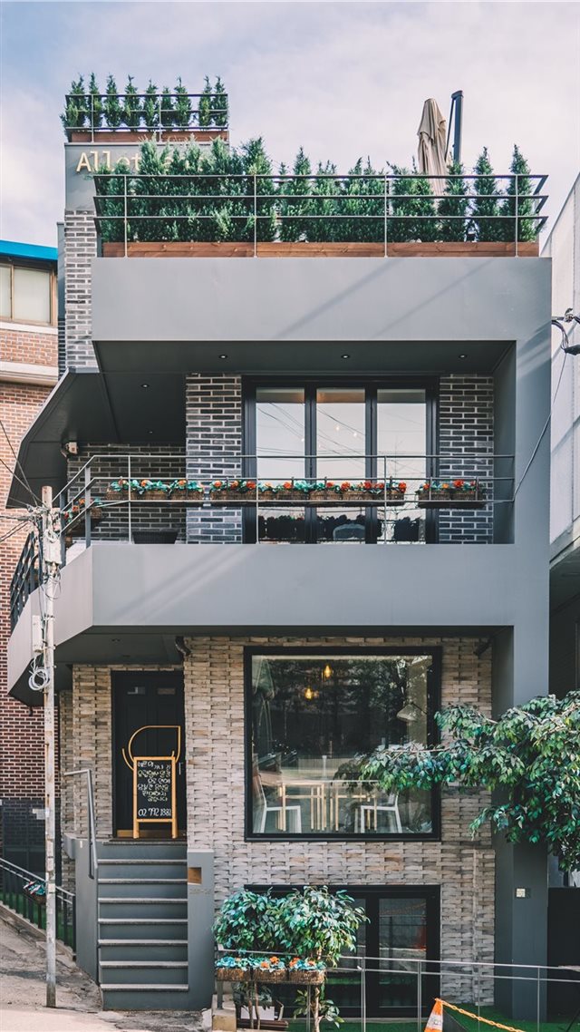 1080x1920 gray and brown 2 storey house - window iPhone 8 Wallpaper