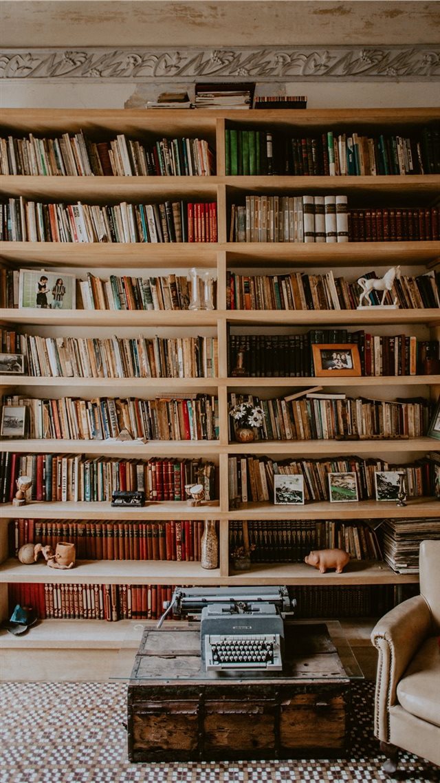 1080x1920 brown wooden bookshelf - shelf iPhone 8 Wallpaper