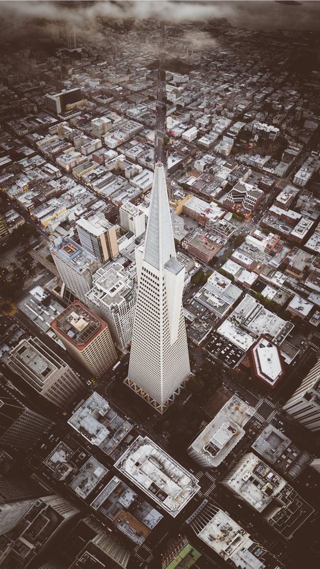1080x1920 Iconic Transamerica Pyramid building in San Franci... - aerial view iPhone 8 Wallpaper
