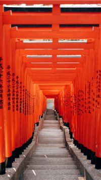 Tokyo city  geometric gates in vibrant orange colo... wallpaper