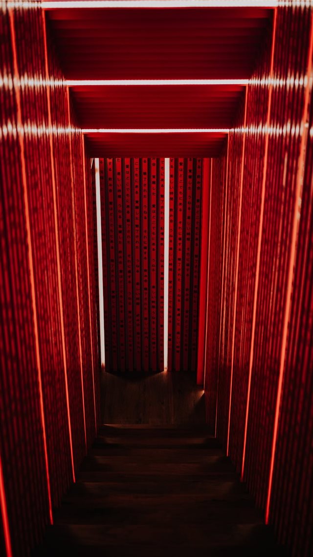 1080x1920 gray narrow stair with red wall - abstract iPhone 8 Wallpaper