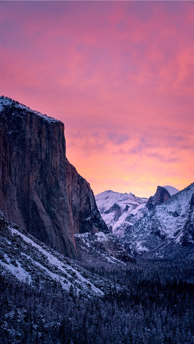 1080x1920 Winter Sunrise in Yosemite - pink iPhone 8 Wallpaper