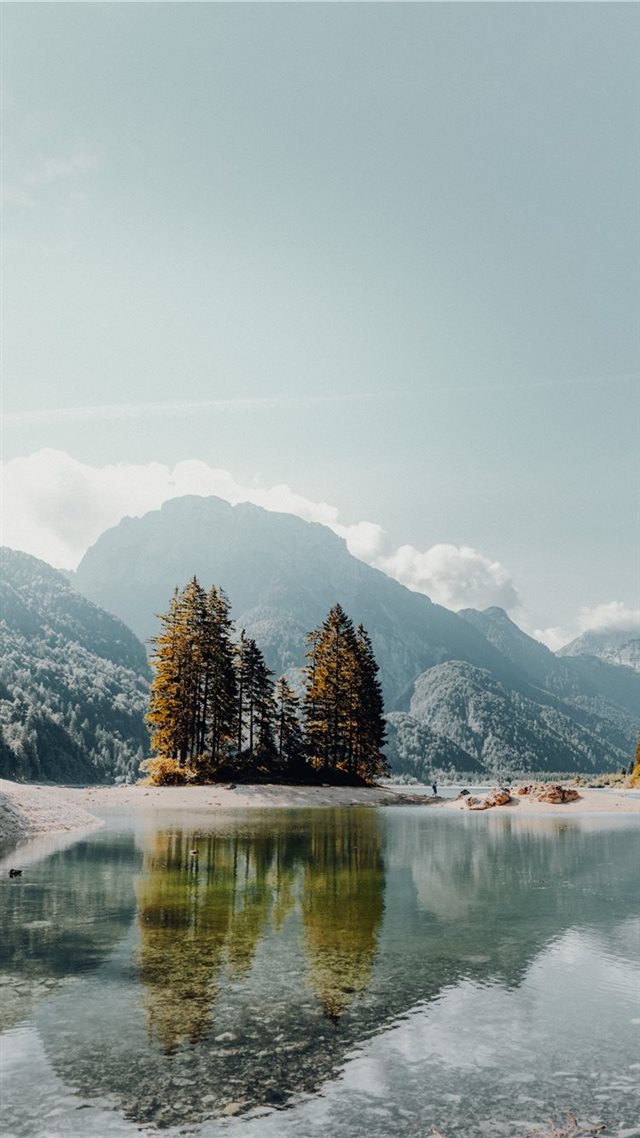 1080x1920 body of water near mountain painting - tree iPhone 8 Wallpaper