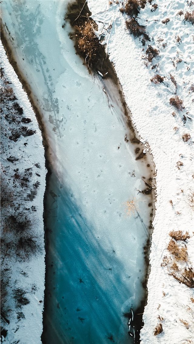 1080x1920 aerial photography of river beside snow field - winter iPhone 8 Wallpaper