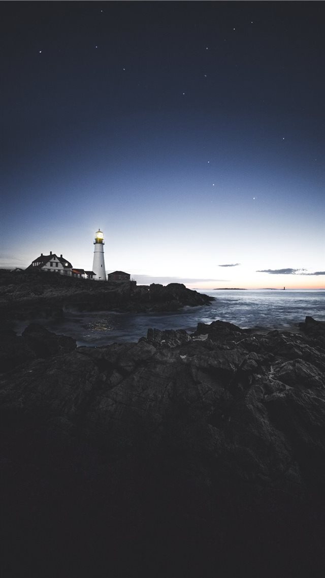 1080x1920 lighthouse beside house near the edge of stone isl... - ocean iPhone 8 Wallpaper
