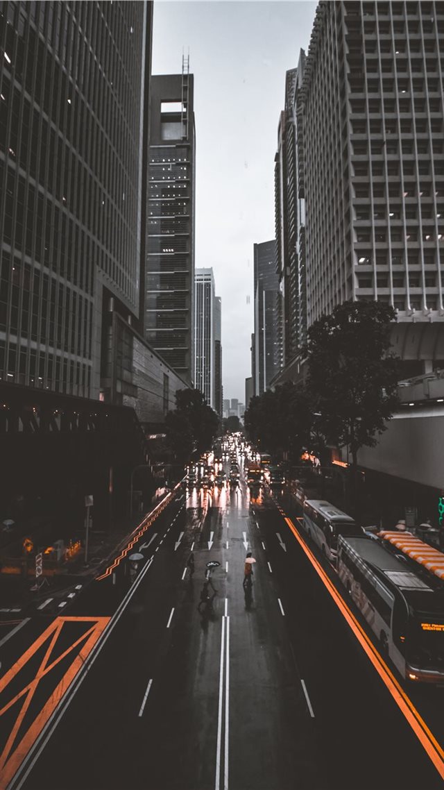 1080x1920 people crossing road between high rise buildings - yellow iPhone 8 Wallpaper