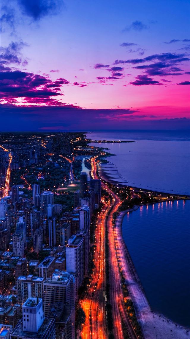 1080x1920 Chicago city night sky view scape ocean beach -  iPhone 8 Wallpaper