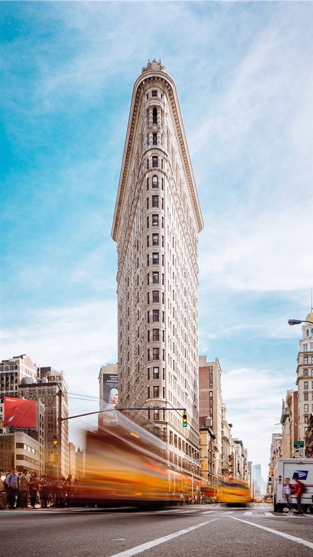 1080x1920 beige concrete building near cars - flatiron building iPhone 8 Wallpaper