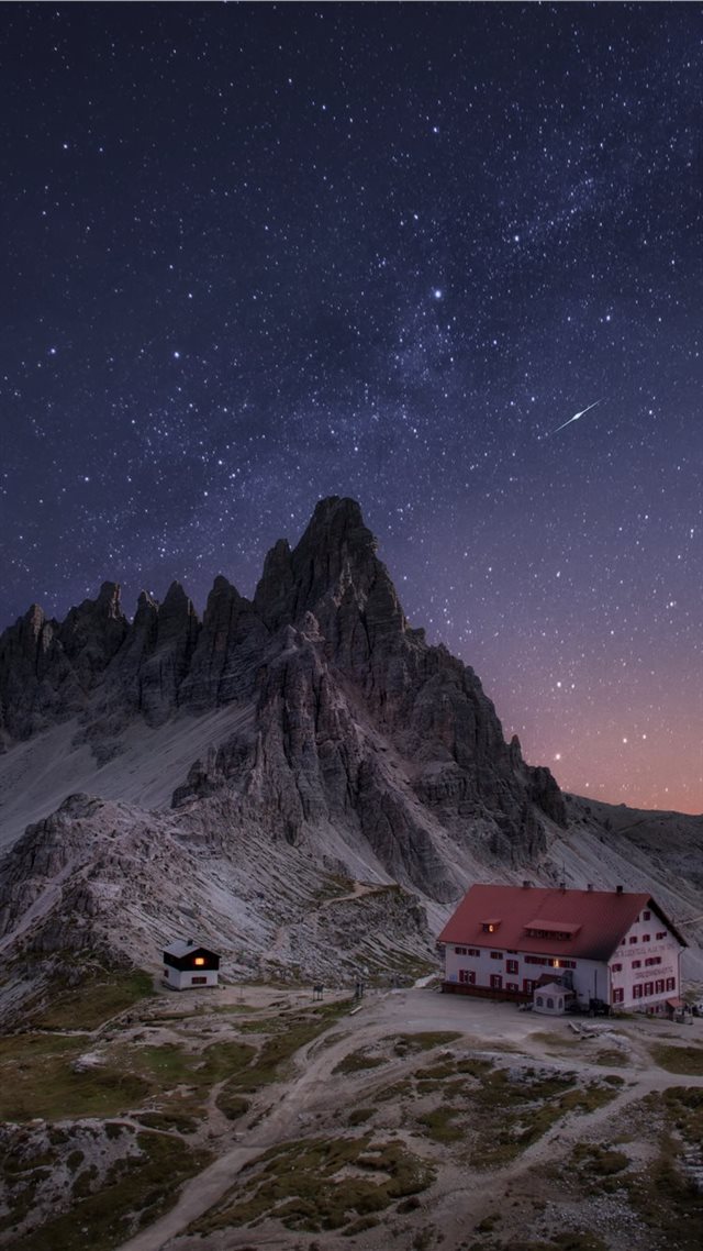 1080x1920 brown and white house on snowcape mountain - space iPhone 8 Wallpaper