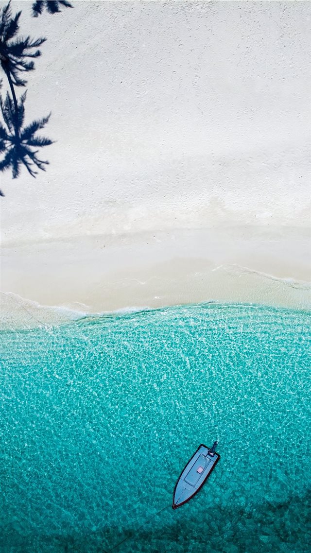 1080x1920 aerial photography blue boat near shore - maldives iPhone 8 Wallpaper