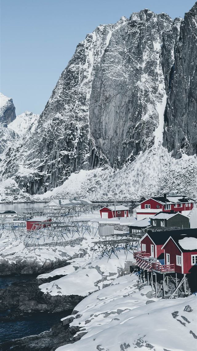 1080x1920 houses near body of water covered by snow - winter iPhone 8 Wallpaper