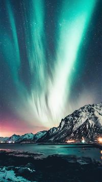 Northern lights over Lofoten Islands Norway OC  wallpaper