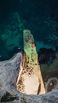 top view photo of seashore near blue body of water wallpaper