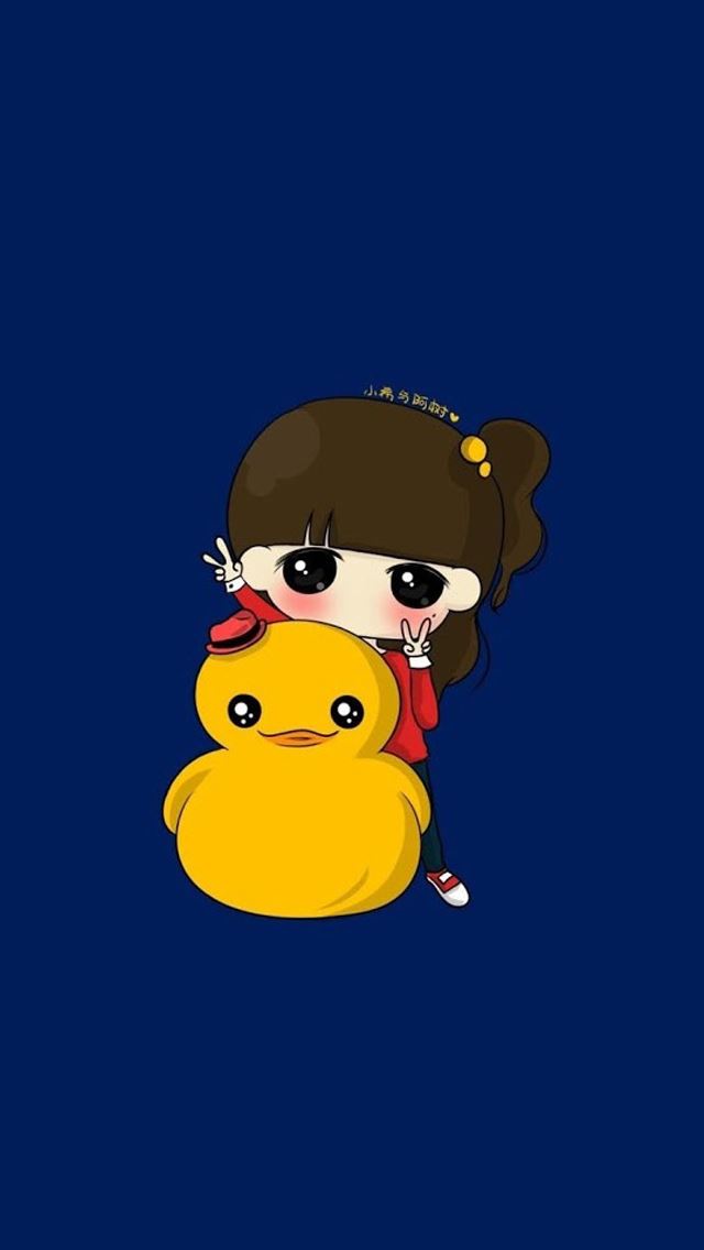 Cute Girl With Small Yellow Duck Iphone Se Wallpaper Download
