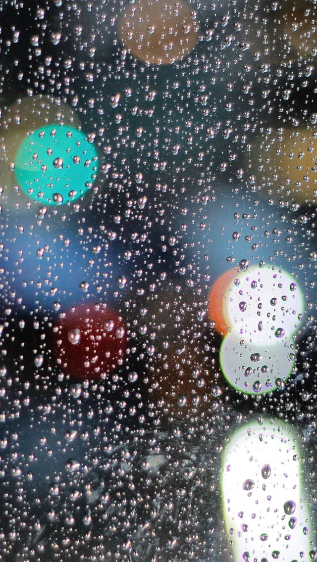 rainy day drops on glass lights bokeh 5k iPhone wallpaper 