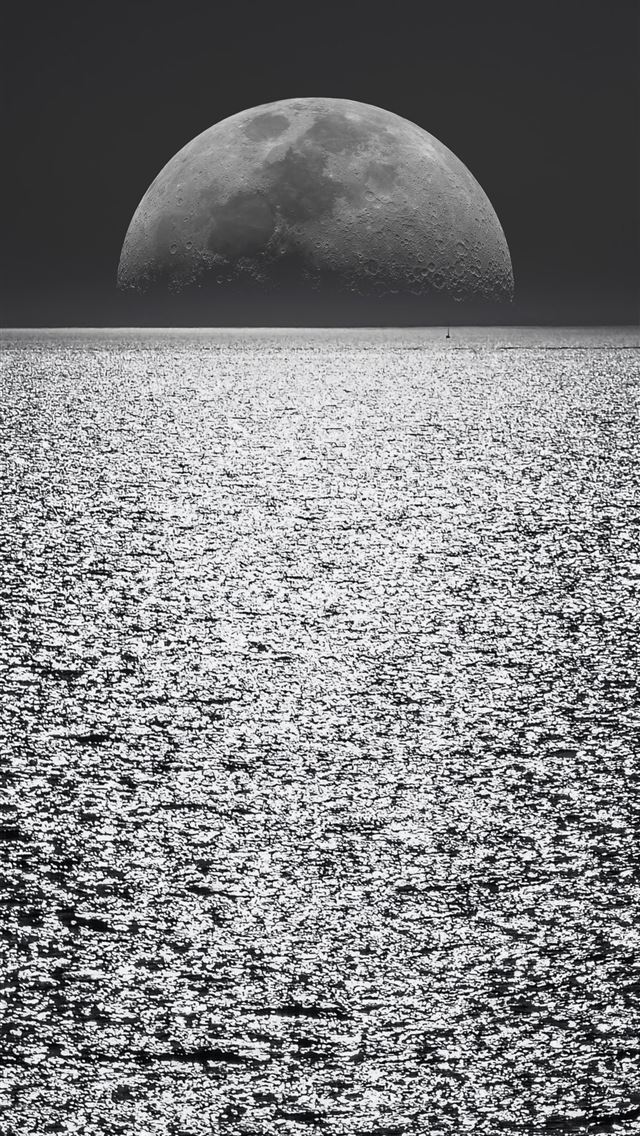black and white moon ocean during night time iPhone wallpaper 
