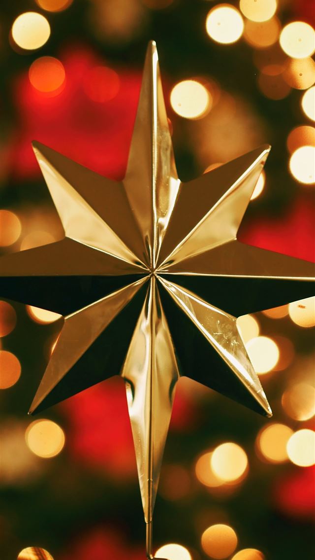 640x1136 bokeh photography of gold star tree topper - holiday iPhone Wallpaper