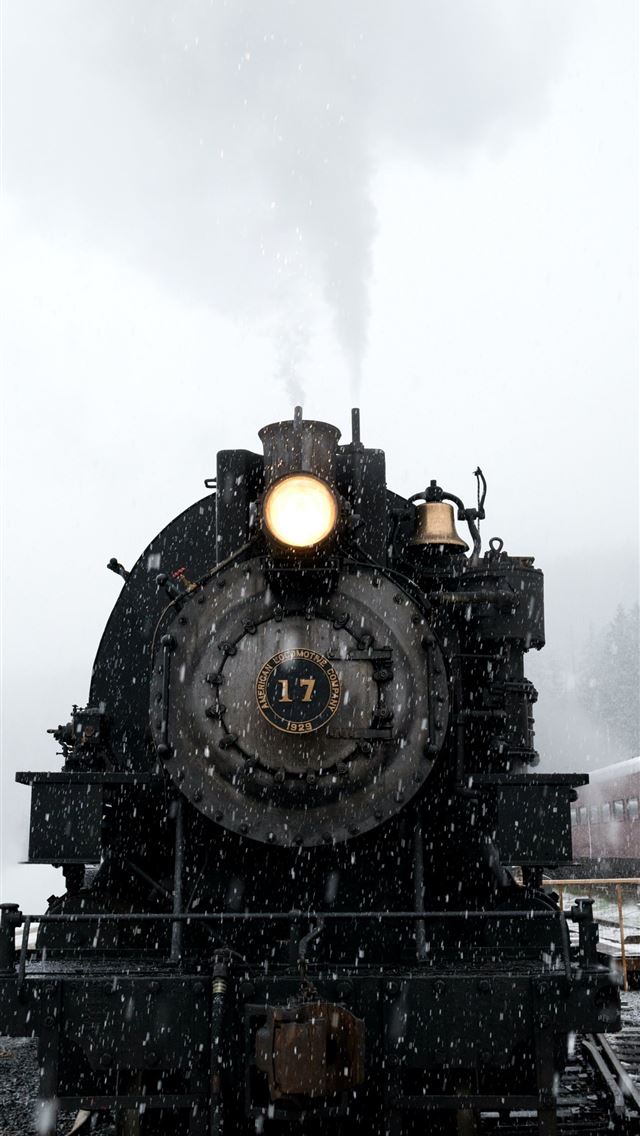 640x1136 black train on railway at daytime - trees iPhone Wallpaper