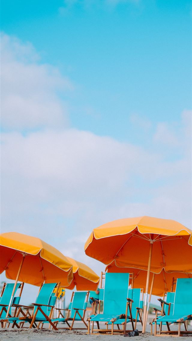 640x1136 closeup photo of lounger chairs and beach umbrella... - summer iPhone Wallpaper