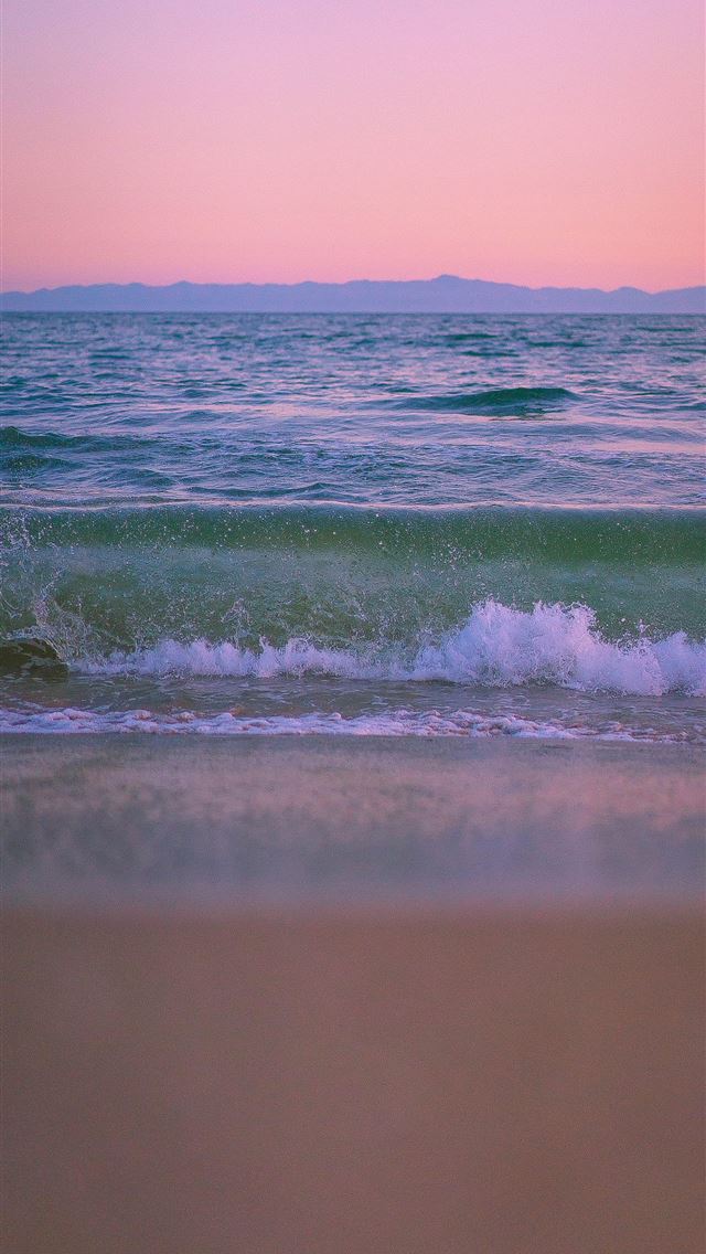 640x1136 beach wave on white sand - pink iPhone Wallpaper