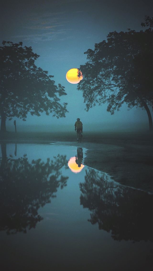 640x1136 person standing and looking at moon - trees iPhone Wallpaper