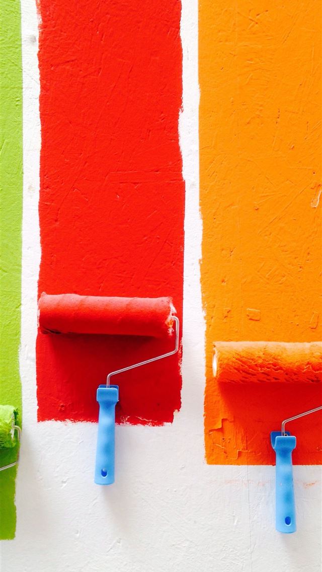 640x1136 four orange green blue and red paint rollers - spain iPhone Wallpaper