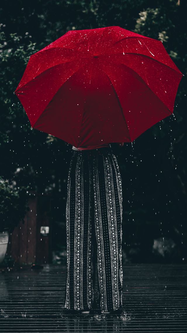 640x1136 woman holding red umbrella standing near tree at d... - brazil iPhone Wallpaper