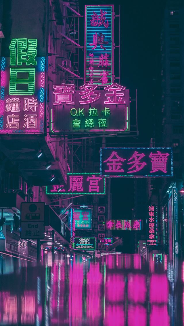 640x1136 assorted neon light signage on street during night... - neon iPhone Wallpaper