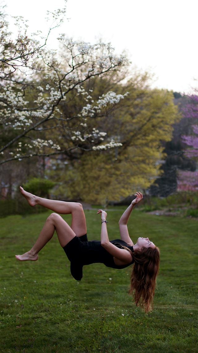 640x1136 woman back flipping in the garden - girl iPhone Wallpaper