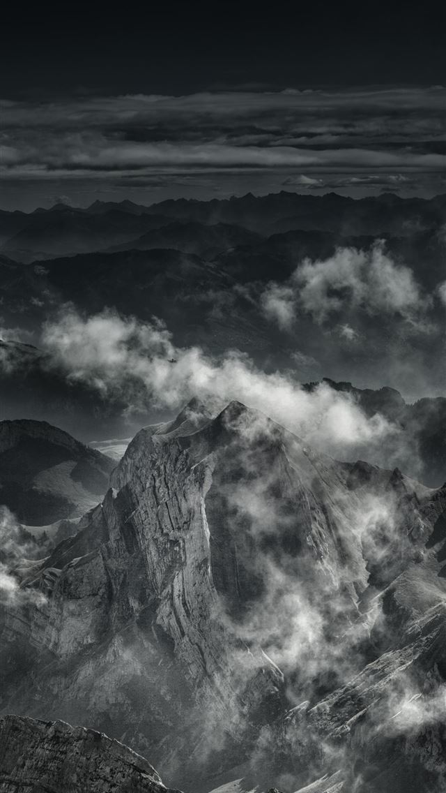 640x1136 grayscale photo of mountain range - switzerland iPhone Wallpaper
