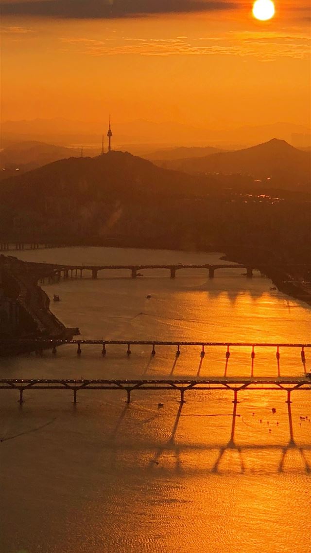 640x1136 aerial view of bridges during sunset - south korea iPhone Wallpaper