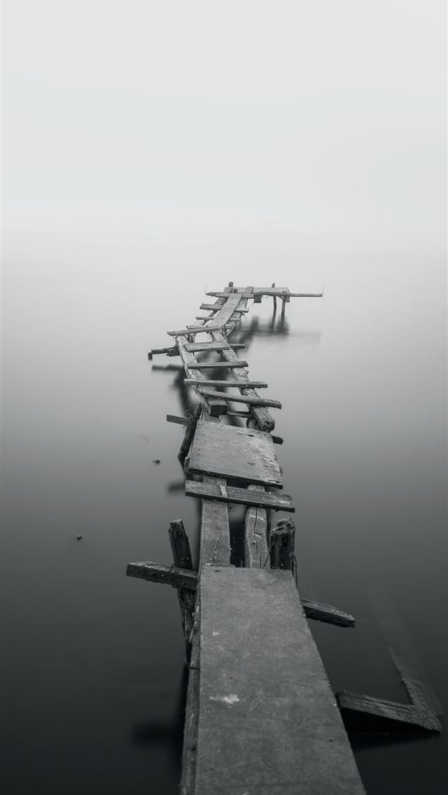 640x1136 grayscale photo of dock - grey iPhone Wallpaper