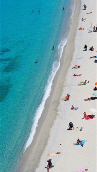 bird's eye view photo of people on beach wallpaper