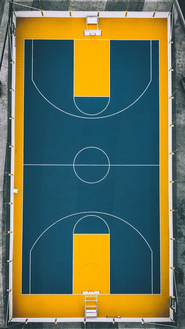 aerial view photography of yellow and blue basketb... iPhone wallpaper 