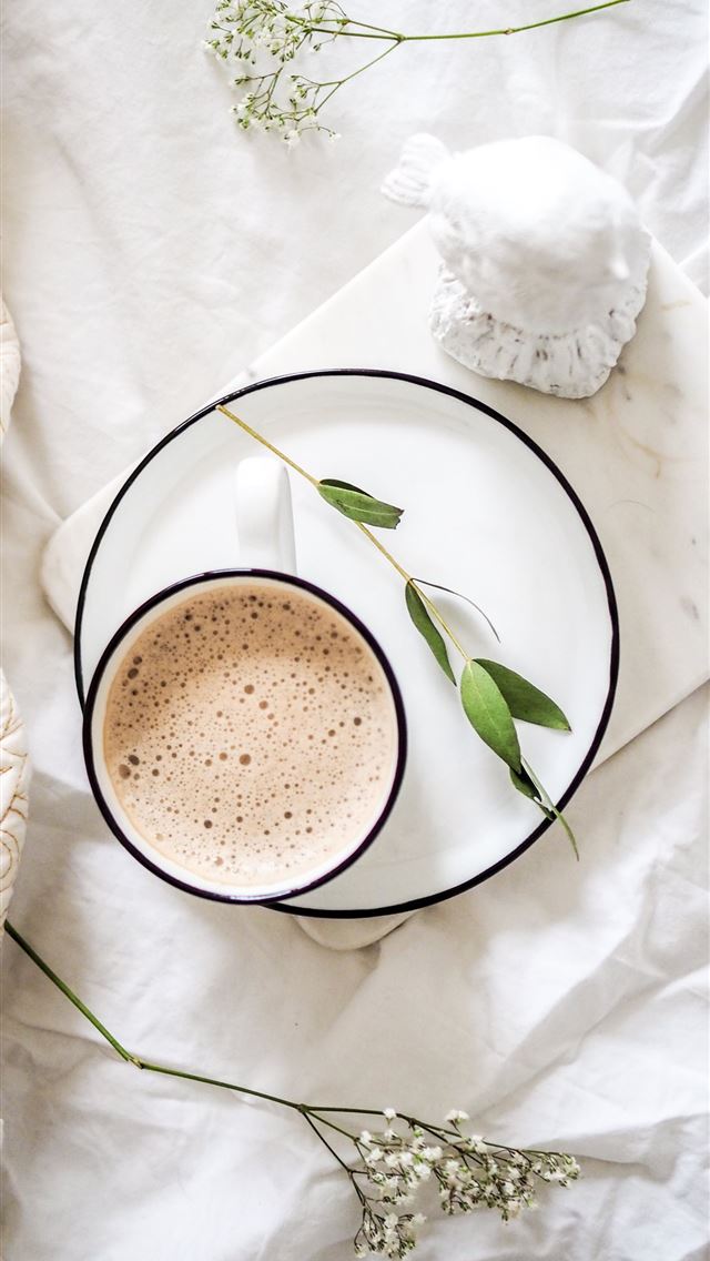640x1136 white teacup filled with coffee -  iPhone Wallpaper