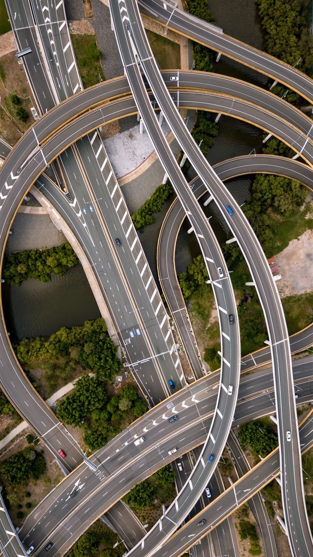640x1136 concrete road in aerial photography - road iPhone Wallpaper