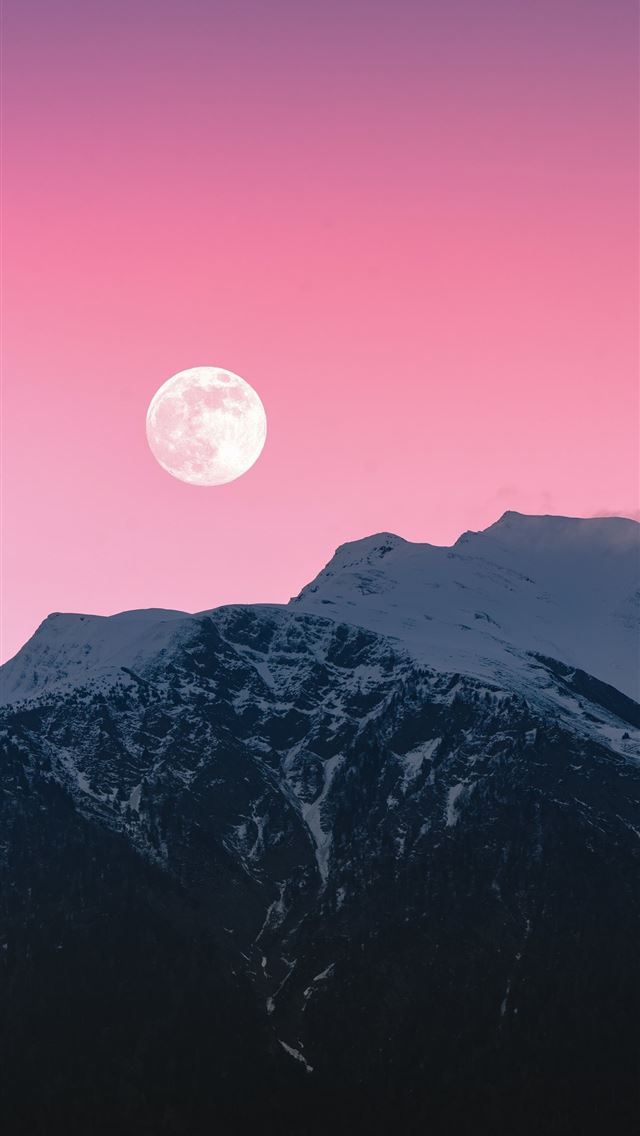 640x1136 snow covered mountain under full moon - outer space iPhone Wallpaper