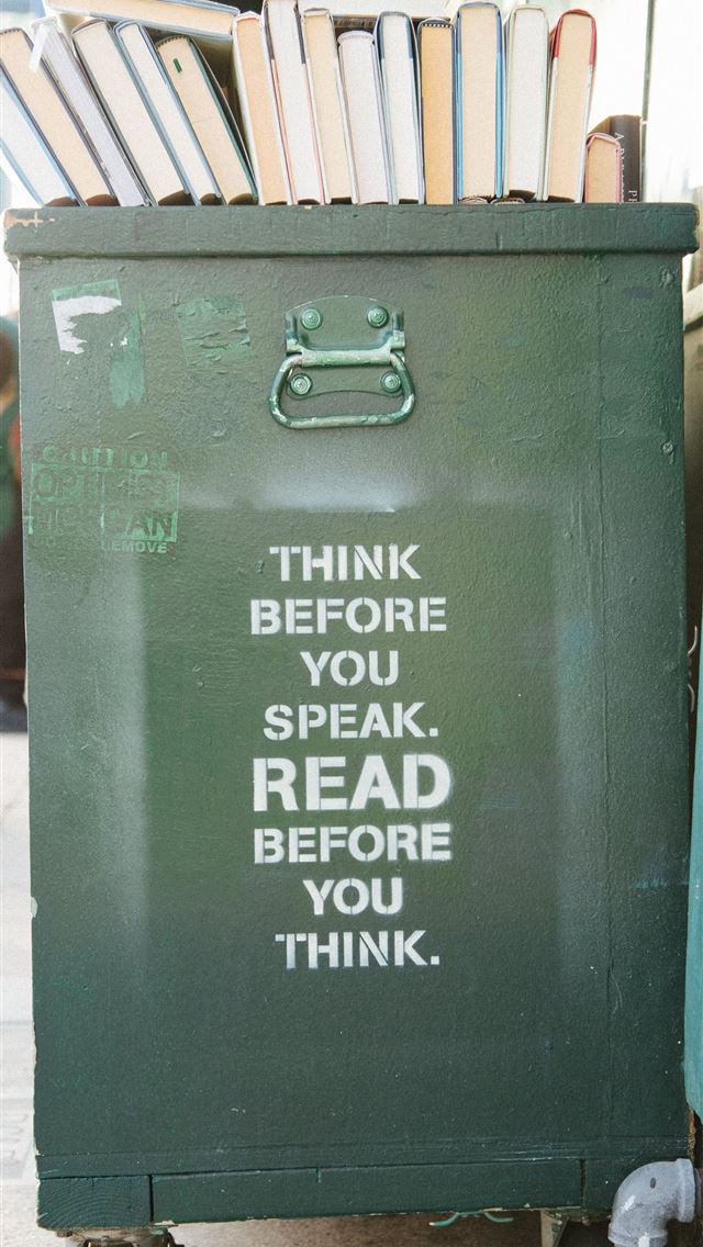 640x1136 books over green trolley bin - quotes iPhone Wallpaper