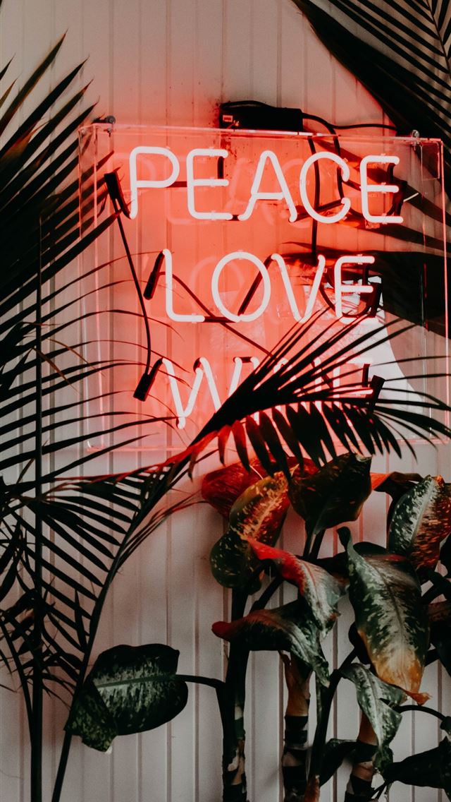 640x1136 peace love neon signage near green leaf plants - canada iPhone Wallpaper