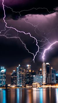 lightning storm over skyscrapers wallpaper