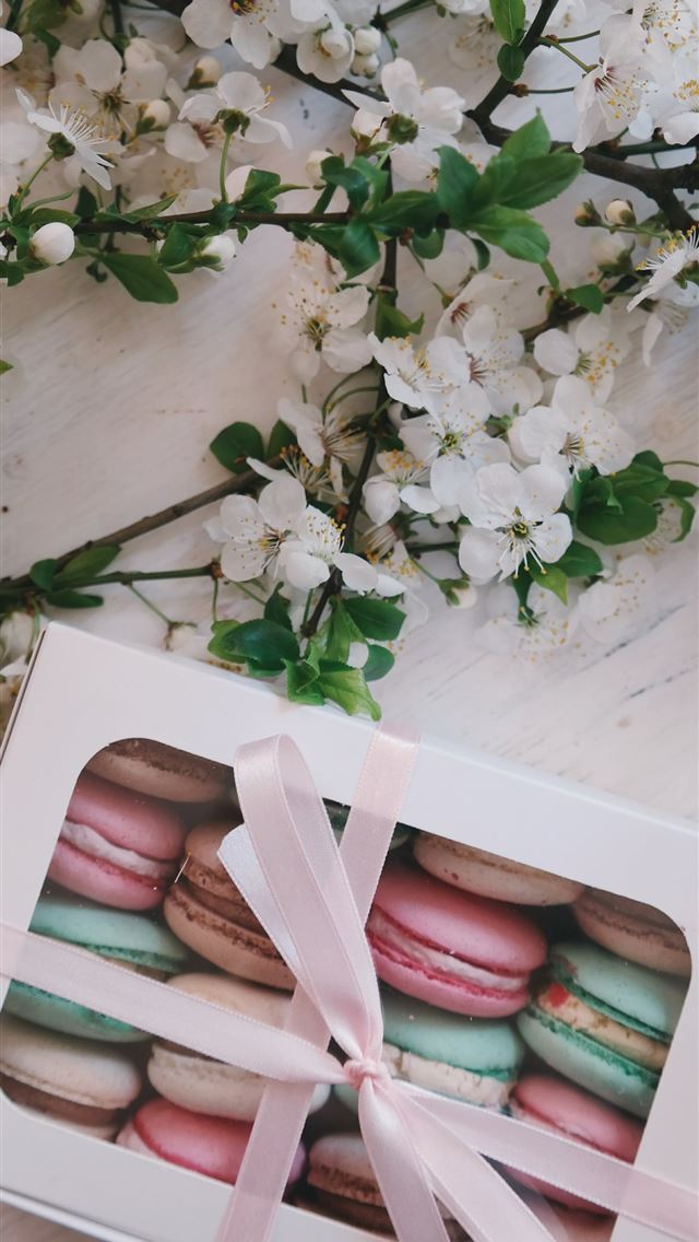 640x1136 French macarons in white box - Spring iPhone Wallpaper