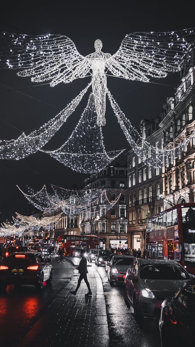 640x1136 street with angel light artwork - united kingdom iPhone Wallpaper