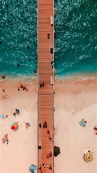 bird's eye view photography of brown wooden dock o... wallpaper