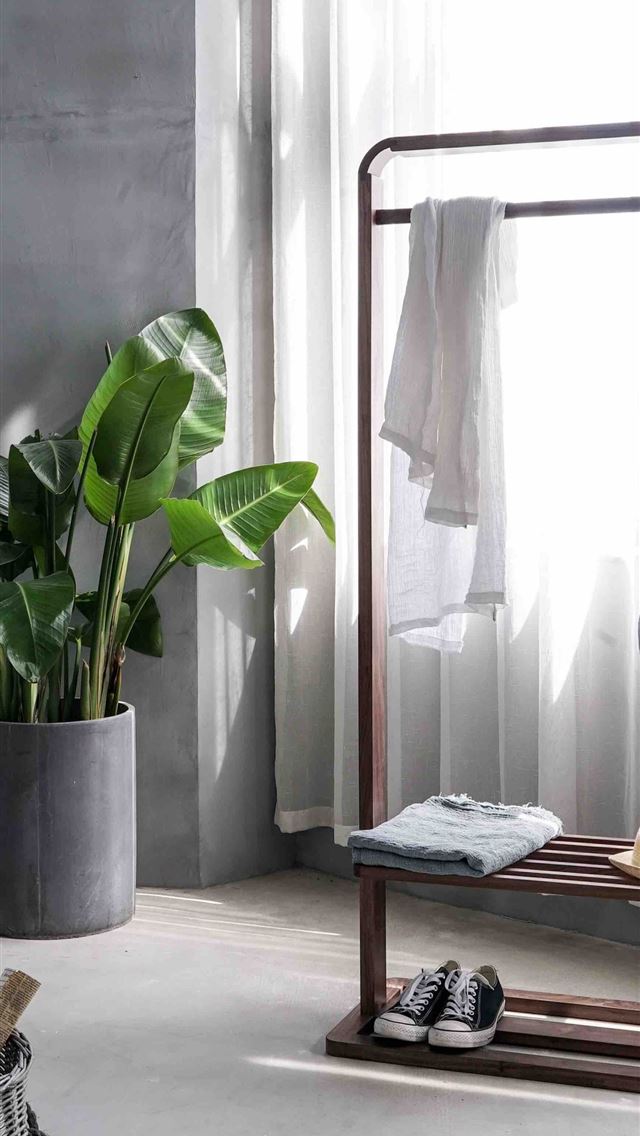 640x1136 gray dress shirt hang on brown wooden rack in fron... - clean iPhone Wallpaper