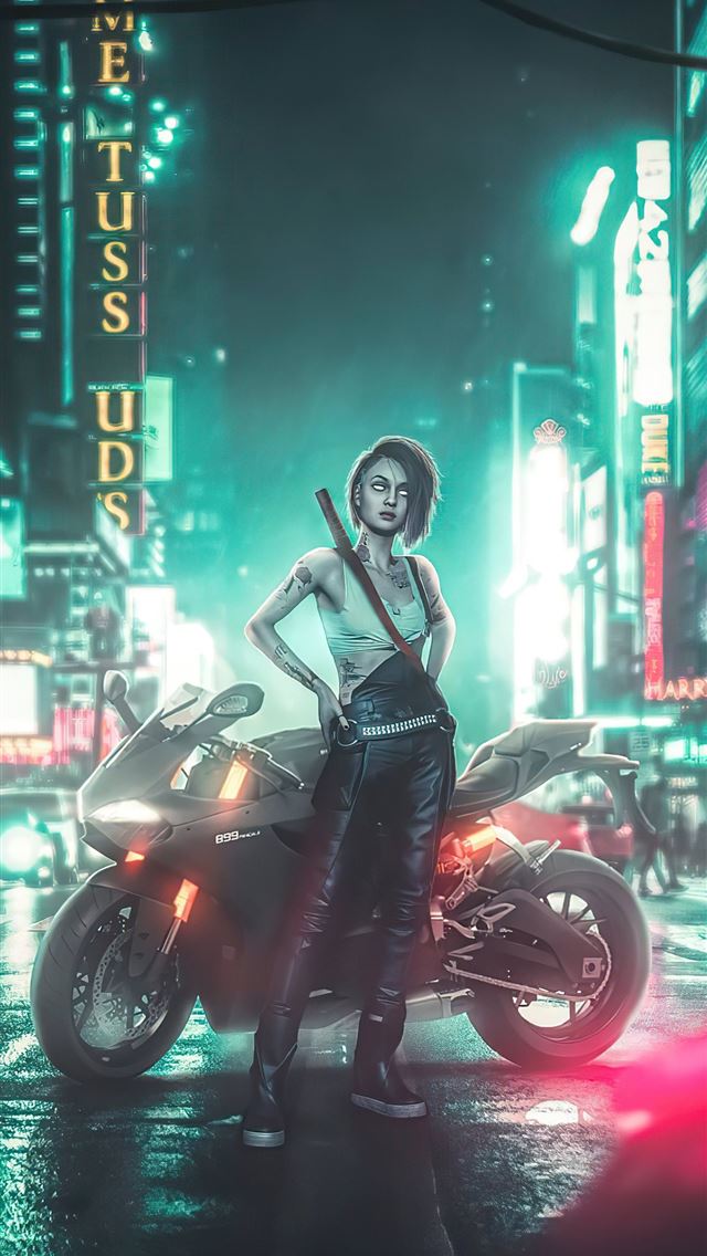 cyberpunk 2077 night city girl 5k iPhone wallpaper 