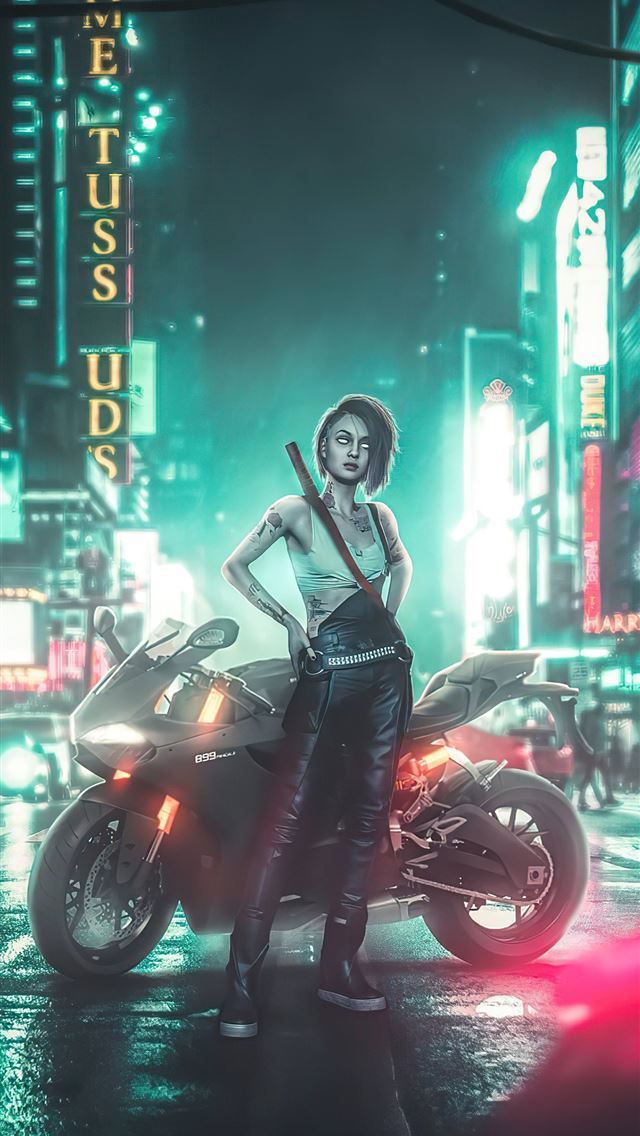 640x1136 cyberpunk 2077 night city girl 5k - pc games iPhone Wallpaper