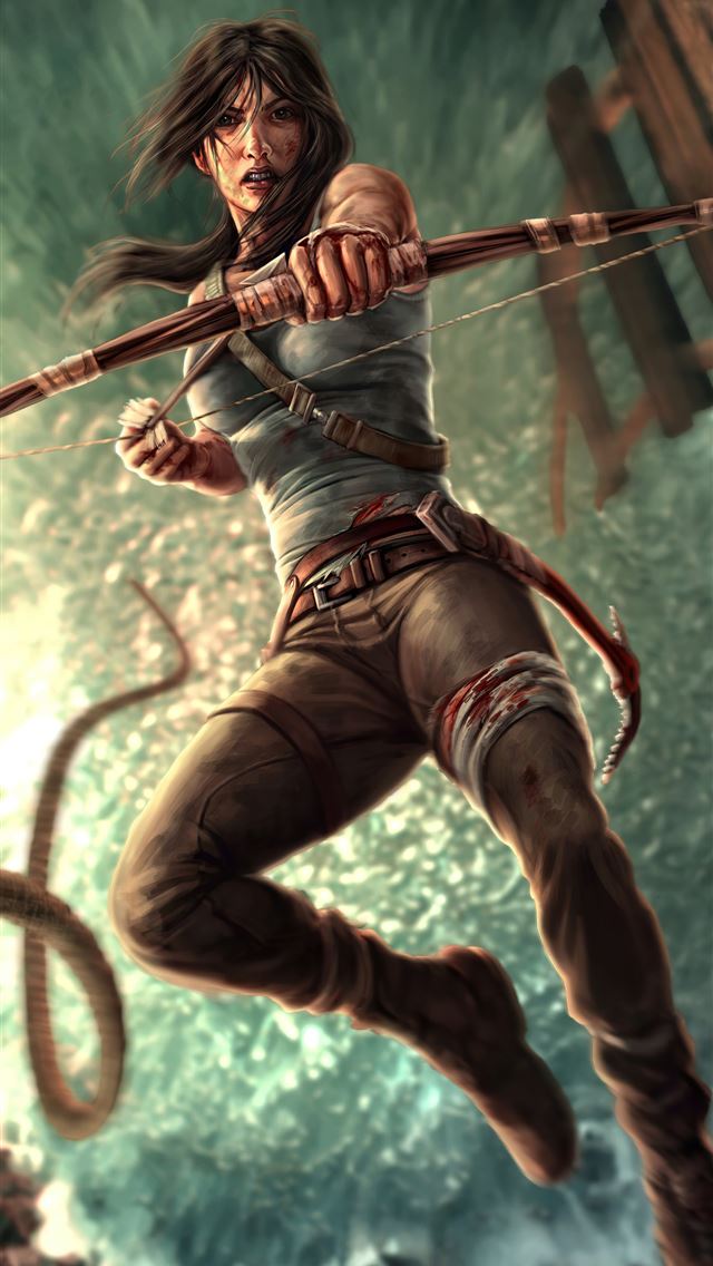 640x1136 lara croft with bow and arrow - artstation iPhone Wallpaper