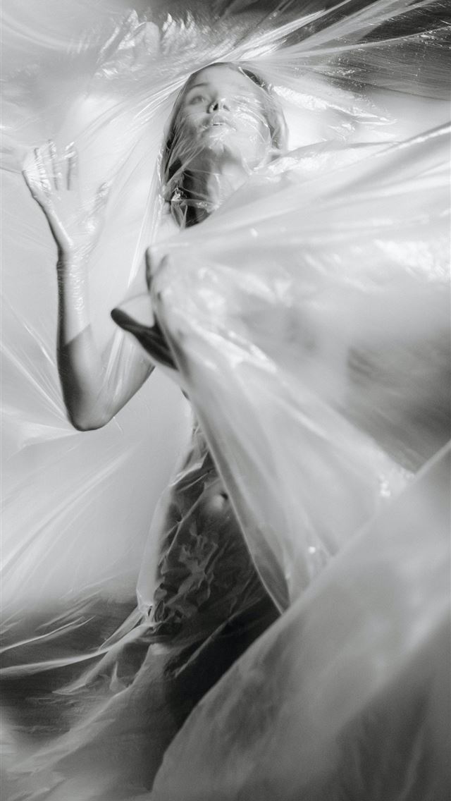 640x1136 grayscale photography of woman covered in plastic - abstract iPhone Wallpaper