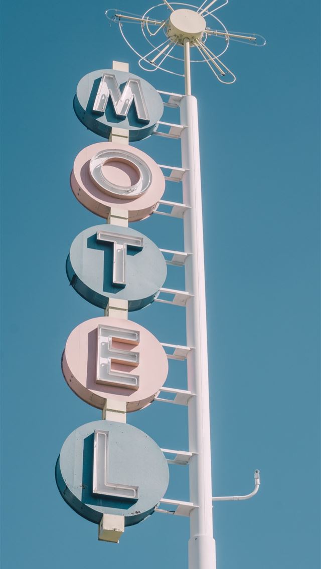 640x1136 white and teal metal motel signage - albuquerque iPhone Wallpaper